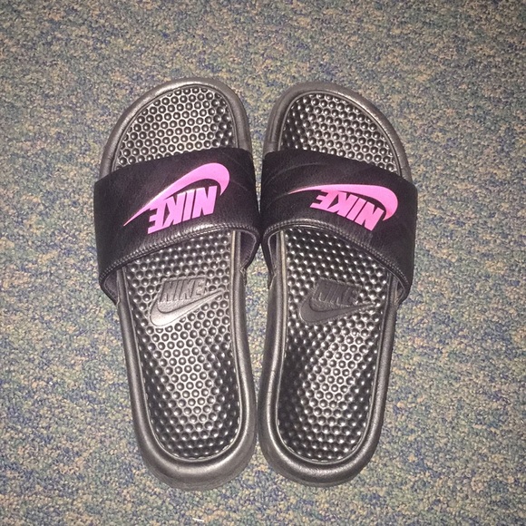 Nike Shoes - Nike Slides black and pink